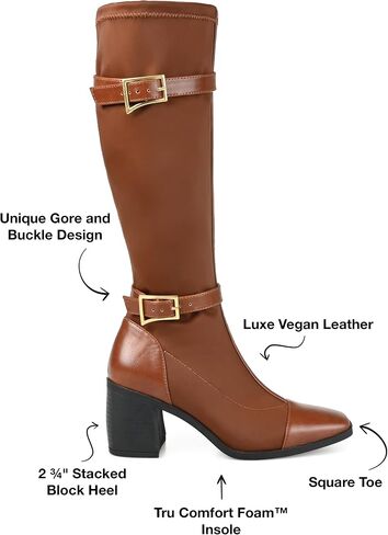 Journee Collection Womens Gaibree Tru Comfort Foam Wide Calf Stacked Heel Knee High Boots Black 8.5 Wide Womens US in Saudi Arabia