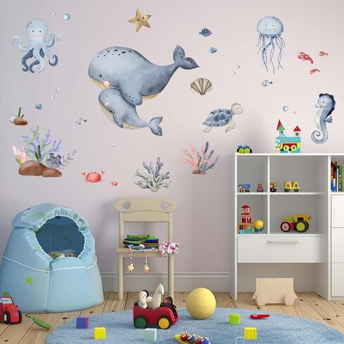 Ocean Sea Turtle Wall Stickers - Under The Sea Marine Theme Seaweed Grass Wall Decals - Baby Nursery Kids Bedroom Daycare Bathroom Wall Decor Stickers in Saudi Arabia