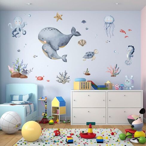 Ocean Sea Turtle Wall Stickers - Under The Sea Marine Theme Seaweed Grass Wall Decals - Baby Nursery Kids Bedroom Daycare Bathroom Wall Decor Stickers in Saudi Arabia