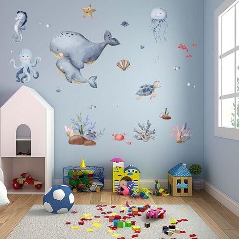 Ocean Sea Turtle Wall Stickers - Under The Sea Marine Theme Seaweed Grass Wall Decals - Baby Nursery Kids Bedroom Daycare Bathroom Wall Decor Stickers in Saudi Arabia