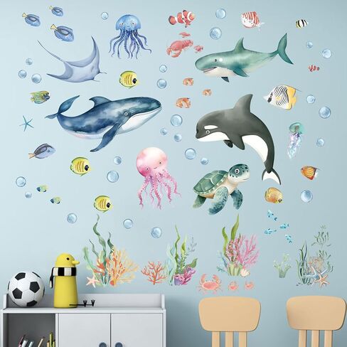 Ocean Sea Turtle Wall Stickers - Under The Sea Marine Theme Seaweed Grass Wall Decals - Baby Nursery Kids Bedroom Daycare Bathroom Wall Decor Stickers in Saudi Arabia