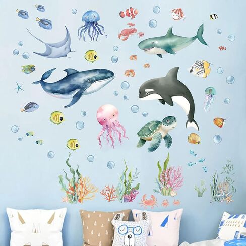 Ocean Sea Turtle Wall Stickers - Under The Sea Marine Theme Seaweed Grass Wall Decals - Baby Nursery Kids Bedroom Daycare Bathroom Wall Decor Stickers in Saudi Arabia