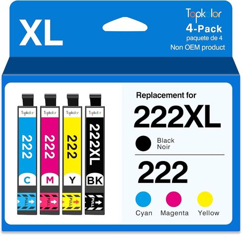 خراطيش حبر 222XL بديلة لخراطيش الحبر Epson 222XL Combo Pack 222 XL T222XL 222 خراطيش الحبر تعمل مع Epson Workforce WF-2960، طابعة Expression XP-5200 (4 حزم) in Saudi Arabia