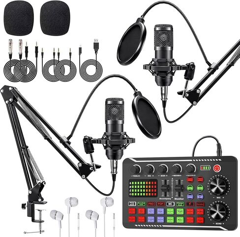 F999 Podcast Equipment Bundle for 2,DJ Mixer with BM800 Podcast Microphone Bundle Studio Condenser Microphone Perfect for Podcasting, Recording, Singing, TikTok Live Vlog,Streaming and Gaming in Saudi Arabia