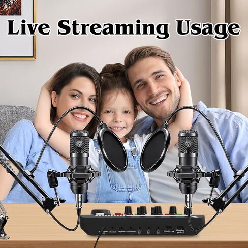 F999 Podcast Equipment Bundle for 2,DJ Mixer with BM800 Podcast Microphone Bundle Studio Condenser Microphone Perfect for Podcasting, Recording, Singing, TikTok Live Vlog,Streaming and Gaming in Saudi Arabia