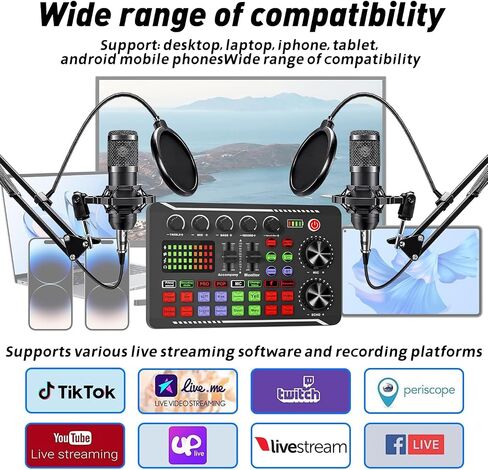 F999 Podcast Equipment Bundle for 2,DJ Mixer with BM800 Podcast Microphone Bundle Studio Condenser Microphone Perfect for Podcasting, Recording, Singing, TikTok Live Vlog,Streaming and Gaming in Saudi Arabia