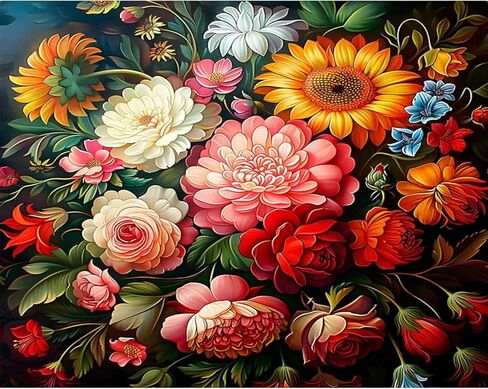 Flower Paint by Numbers Kit for Adults Canvas-Flower Adult Paint by Numbers for Adults,Flower Paint by Numbers Kits for Adults for Gift Home Wall Decor(16x20inch) in Kuwait