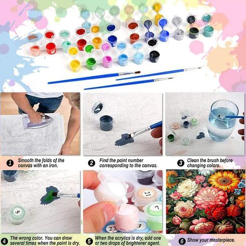 Flower Paint by Numbers Kit for Adults Canvas-Flower Adult Paint by Numbers for Adults,Flower Paint by Numbers Kits for Adults for Gift Home Wall Decor(16x20inch) in Kuwait