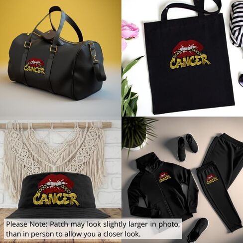 Poppin' Red Lip "Gemini" with Gold Metallic Chain, Size 4", Iron-On Embroidered Patch, Astrology Zodiac Patch, DIY in Kuwait