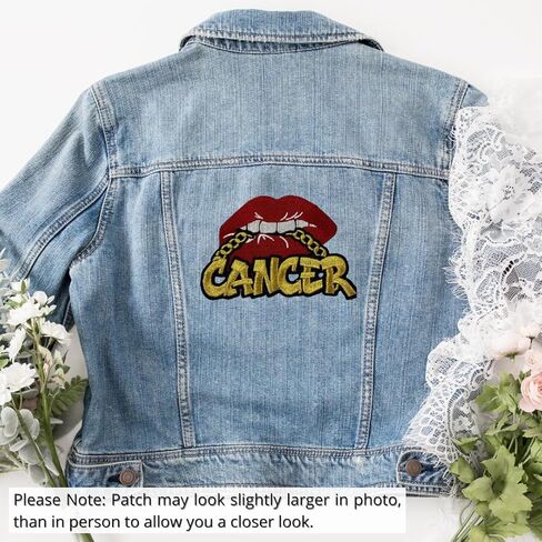 Poppin' Red Lip "Gemini" with Gold Metallic Chain, Size 4", Iron-On Embroidered Patch, Astrology Zodiac Patch, DIY in Kuwait