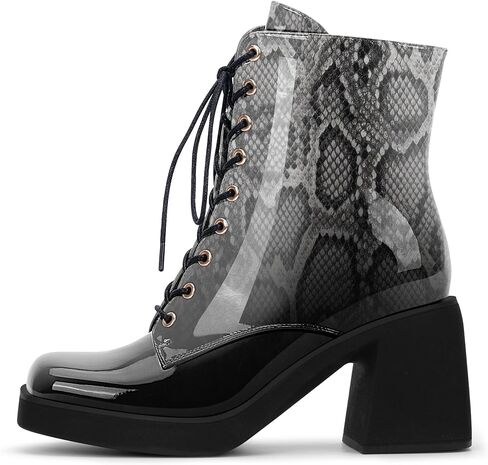 Women's Chunky Heel Square Toe Platform Ankle Boots Lace Up Booties in Kuwait