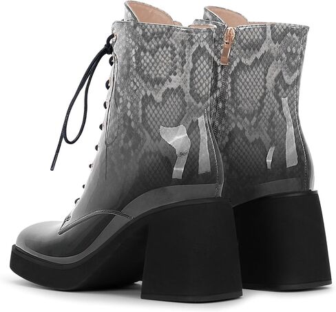 Women's Chunky Heel Square Toe Platform Ankle Boots Lace Up Booties in Kuwait