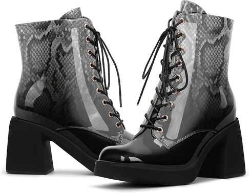 Women's Chunky Heel Square Toe Platform Ankle Boots Lace Up Booties in Kuwait
