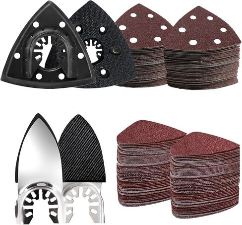 LEILUO 127 Pcs Oscillating Tool Sanding Pad Kit 4 Pcs 3-1/2 Inch Triangle Sanding Pads 120 Pcs Sandpaper 3Pcs Adapters Compatible with DeWalt Dremel Milwaukee and More in Kuwait