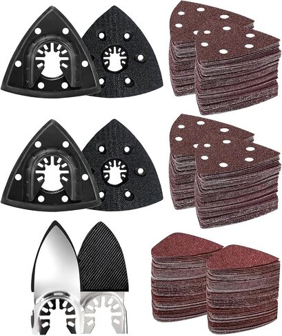 LEILUO 127 Pcs Oscillating Tool Sanding Pad Kit 4 Pcs 3-1/2 Inch Triangle Sanding Pads 120 Pcs Sandpaper 3Pcs Adapters Compatible with DeWalt Dremel Milwaukee and More in Kuwait