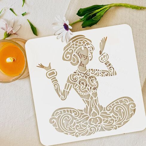 FINGERINSPIRE Skull Woman Painting Stencil 11.8x11.8 inch Reusable Zombie Girl Pattern Drawing Template DIY Skeleton Flower Woman Deoration Stencil for Painting on Wood Wall Fabric Paper Furniture in Saudi Arabia