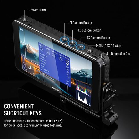NEEWER F500 5.5 Inch Camera Field Monitor, HDR Touch Screen with 3D LUT, Full HD 1920x1080 IPS 4K HDMI Loop in/Out DSLR Video Waveform Vector Scope Peaking Focus Assist, Battery & Charger Not Included in Saudi Arabia
