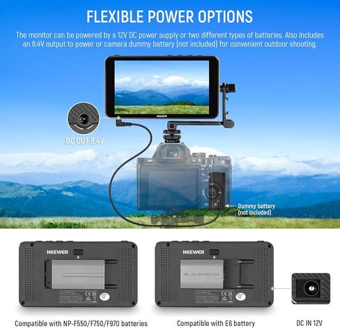 NEEWER F500 5.5 Inch Camera Field Monitor, HDR Touch Screen with 3D LUT, Full HD 1920x1080 IPS 4K HDMI Loop in/Out DSLR Video Waveform Vector Scope Peaking Focus Assist, Battery & Charger Not Included in Saudi Arabia