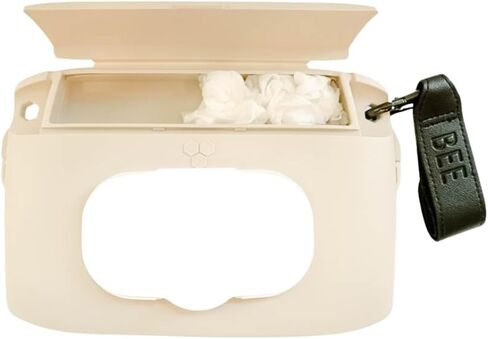 BEEKEEPR Baby Wipes Holder Charcoal w/Brown Strap, On The Go Travel Wipes Case, Holds Up to 60 Wipes, Portable Wipes Dispenser, Includes Temporary Trash Compartment, Dishwasher Safe in Kuwait