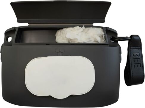 BEEKEEPR Baby Wipes Holder Charcoal w/Brown Strap, On The Go Travel Wipes Case, Holds Up to 60 Wipes, Portable Wipes Dispenser, Includes Temporary Trash Compartment, Dishwasher Safe in Kuwait