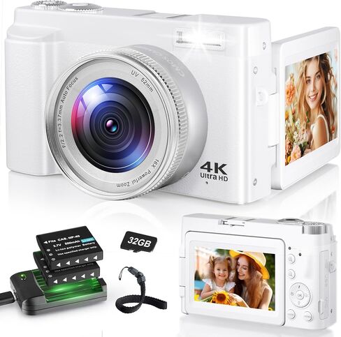 كاميرا رقمية بدقة 4K للتصوير الفوتوغرافي، وكاميرا تسجيل فيديو بتركيز تلقائي بدقة 48 ميجابكسل لليوتيوب مع شاشة قابلة للطي مقاس 3 بوصات بزاوية 180 درجة، وكاميرا سفر مدمجة مقاومة للاهتزاز بتكبير رقمي 16X مع بطاقة SD، وبطاريتين وحامل شحن in Saudi Arabia