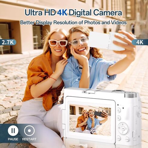 كاميرا رقمية بدقة 4K للتصوير الفوتوغرافي، وكاميرا تسجيل فيديو بتركيز تلقائي بدقة 48 ميجابكسل لليوتيوب مع شاشة قابلة للطي مقاس 3 بوصات بزاوية 180 درجة، وكاميرا سفر مدمجة مقاومة للاهتزاز بتكبير رقمي 16X مع بطاقة SD، وبطاريتين وحامل شحن in Saudi Arabia