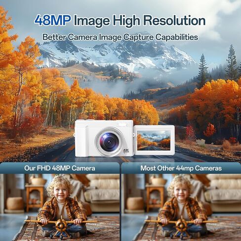 كاميرا رقمية بدقة 4K للتصوير الفوتوغرافي، وكاميرا تسجيل فيديو بتركيز تلقائي بدقة 48 ميجابكسل لليوتيوب مع شاشة قابلة للطي مقاس 3 بوصات بزاوية 180 درجة، وكاميرا سفر مدمجة مقاومة للاهتزاز بتكبير رقمي 16X مع بطاقة SD، وبطاريتين وحامل شحن in Saudi Arabia