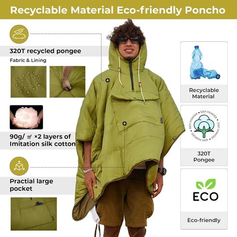 KingCamp Blanket Poncho Hooded Ultralight Water, Warm Camping Blanket Wearable Poncho Ultralight Compact, Camp Poncho Sleeping Bag (Black) in Kuwait