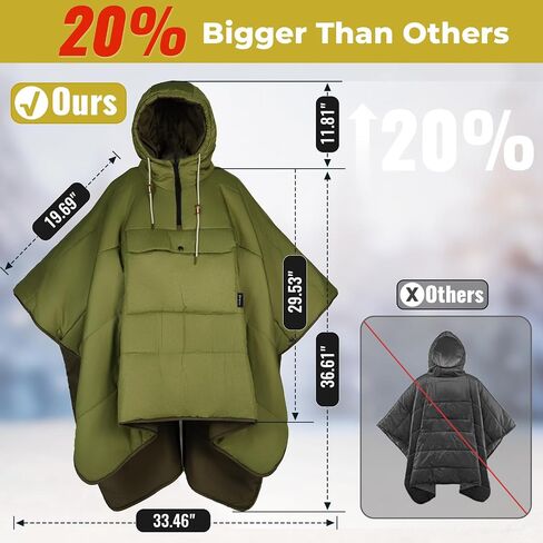 KingCamp Blanket Poncho Hooded Ultralight Water, Warm Camping Blanket Wearable Poncho Ultralight Compact, Camp Poncho Sleeping Bag (Black) in Kuwait