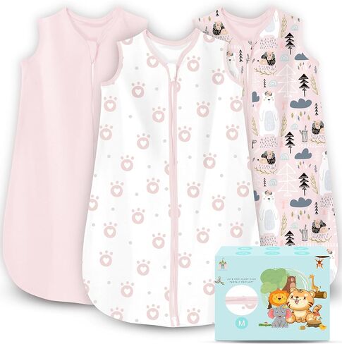 Cute Castle Baby Sleep Sack 0-6 Months - Lightweight 100% Cotton 2-Way Zipper TOG 0.5 Infant Wearable Blanket, Newborn Essentials Toddler Sleep Clothes, 3 Pack(Dark gray, Light gray, Bear) in Kuwait