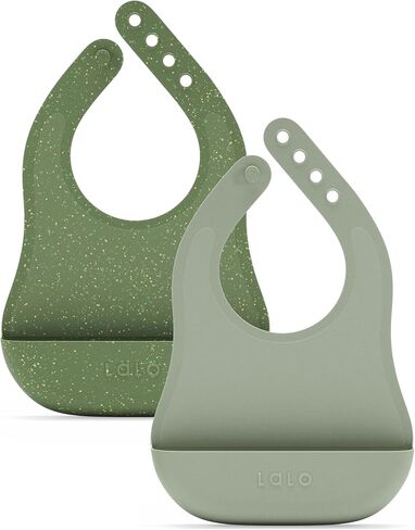 Lalo The Bib - Waterproof, Non-Toxic Silicone Baby Bib with Adjustable Neck Band & Silicone Food Pouch Catcher, Set of 2 - Olive in Saudi Arabia