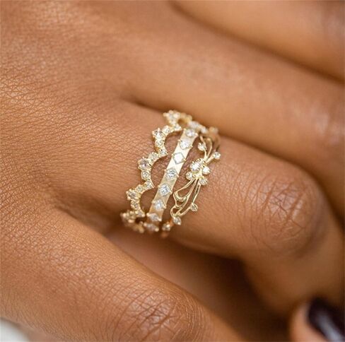 Gold Engagement Rings for Women Non Tarnish Cubic Zirconia Fake Engagement Ring Dainty Gold Stackable Rings Set for Women Wedding Jewelry Gifts in Saudi Arabia