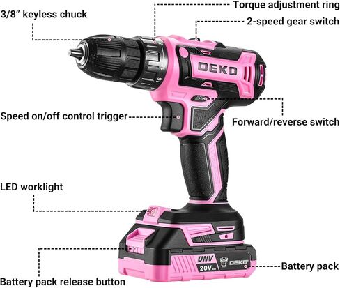 Power Drill Cordless: DEKO PRO Green Cordless Drill 20V Electric Power Drill Set Tool for Women Drills Cordless with Battery and Charger Drill Driver 20 Volt Drill Driver Kit in Kuwait