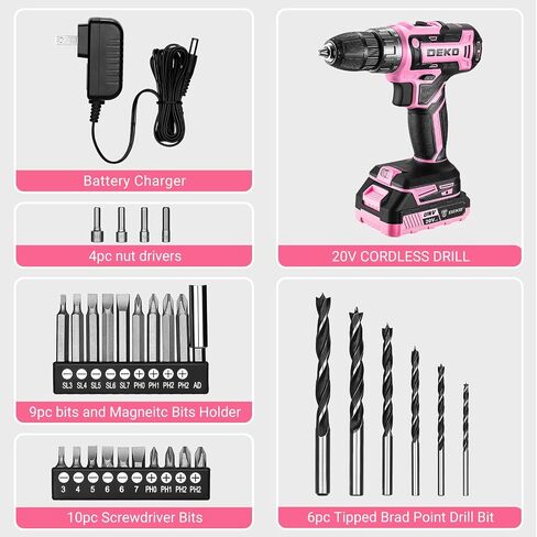 Power Drill Cordless: DEKO PRO Green Cordless Drill 20V Electric Power Drill Set Tool for Women Drills Cordless with Battery and Charger Drill Driver 20 Volt Drill Driver Kit in Kuwait