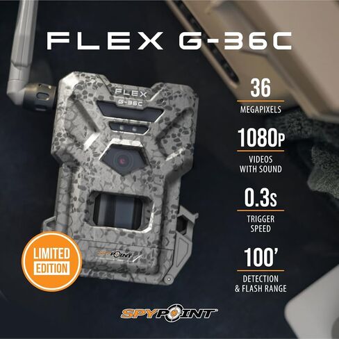 SPYPOINT Flex G-36 Camo - Outdoor Cellular Trail Camera,1080p Video with Sound, 36 Megapixels, 0.3S Trigger Speed, 100 Flash and Detection Range with Improved Battery Life in Kuwait