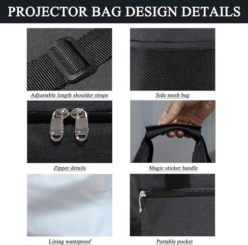 Projector Bag, Projector Case with Cable Storage Bag Large Capacity with Adjustable Strap & Handles Front Pocket & Double Side Pocket Projector Travel Carrying Bag Compatible with Most Projectors in Kuwait