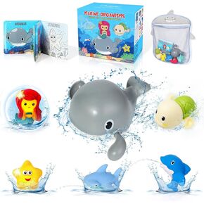 Orzbow Light Up Bath Toys for Kids Toddlers 1-3, No Hole Dinosaur Baby Bath Toys, LED Light Water Toys with Bath Book & Mesh Organizer for Bathtub Bathrooms Pool and Shower, Gift for infant Babies Boy