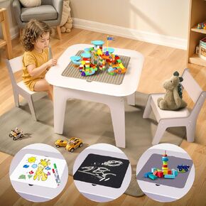 Joyooss Kids Table and Chair Set, 4 in 1 Wooden Kids Table and Chairs Ages 3-7, Kid Table and Chairs Toddler Desk Kids Table and Chair Set w/ 2 in 1 Tabletop, Toddler Table with Storage Kid Table