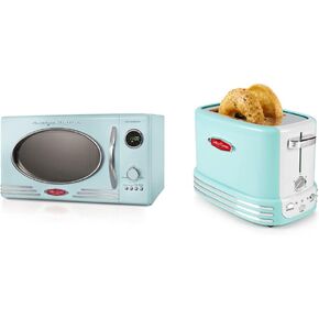 Nostalgia RMO4RR Retro Large 0.9 cu ft, 800-Watt Countertop Microwave Oven, 12 Pre-Programmed Cooking Settings, Digital Clock, Easy Clean Interior, Metallic Red