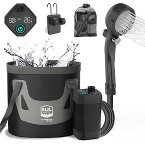Elil Camping Shower Portable Outdoor Shower for Camping, 5 Gallon Foldable Buckets x2, Type-C Rechargable Portable Shower Pump, High Pressure Water Pump for Camping Hiking Beach Travel RV