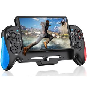 Hall Effect Joystick Controller for Nintendo Switch/OLED, Wireless One-Piece Handheld Switch Joypad - Macro, Adjustable RGB Light, Ergonomic Grip, Turbo, Flame Pattern