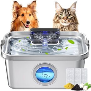 6 Pack Dog Water Fountain Filters and 6 Pack Sponges, Suitable for Stainless Steel Dog Water Fountain (PF-SS-01/PF-SS-02), High Efficiency Filtration, Idividual Package