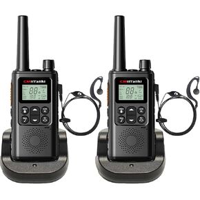 Walkie Talkies Long Range for Adults 2 Pack with LCD Display VOX 22 Channels 400-440MHz Dual Watch Flashlight Portable Two-Way Radio with Earphone USB Charger for Hiking Camping Trip (Orange)