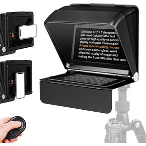 LENSGO Teleprompter 7.9'' for iPhone Smartphone DSLR/SLR Cameras with Remote Control APP Compatible with iOS/Android for YouTube/Interview/Online Teaching/Live Streaming (TC7II for Camera/Phone)