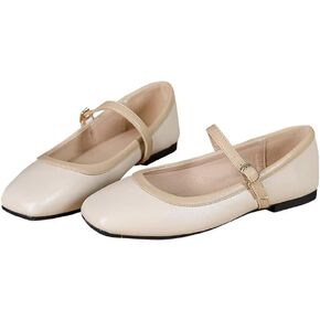 TN TANGNEST Ballet Flats for Women Soft Leather Flats Comfortable Square Toe Mary Jane Flats Beige 41(8.5) 2