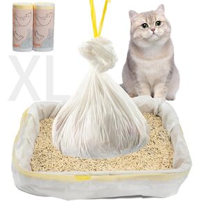 50 Count Litter Box Liners Jumbo 36" x 18" Tear Resistant Cat Litter Bags Liners 2.5MIL Thicken Drawstring Durable Cat Pan Liners Extra Large Kitty Litter Box Bag Disposable Pet litter Bags for Poop