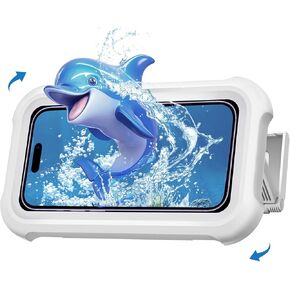 2 in 1 Shower Phone Holder Waterproof - 480° Rotation Adjustable, HD Touch Screen Case, Bathroom Retractable Water Proof Wall Mount Stand for iPhone 16 15 14 13 12 11 Pro Max Plus XS XR Galaxy (White)