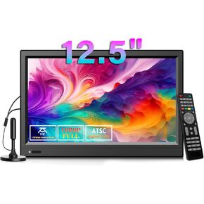 12.5-inch Portable TV,Small Flat Screen Kitchen TV and HDMI/USB Slot & Antenna,12-Volt Car Cable/AC Adapter for RV/Camping (no WiFi/Bluetooth/Satellite)