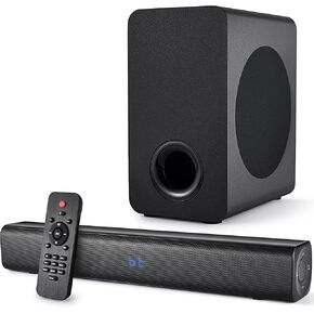 Sound Bar Speakers Bluetooth Wireless, TV Speakers Sound Bar Subwoofer, Home Theater Surround Sound Bar HDMI(ARC) Optical AUX USB 2.1ch Home Audio Sound System TV PC Wall Mount, Black