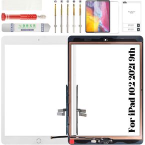 for iPad 10.2 2021 Screen Replacement for iPad 9 9th Gen 2021 Repair Kits for iPad 10.2" 9th Touch Screen Digitizer Replacement A2602 A2603 A2604 A2605 with Home Button White(Without LCD)